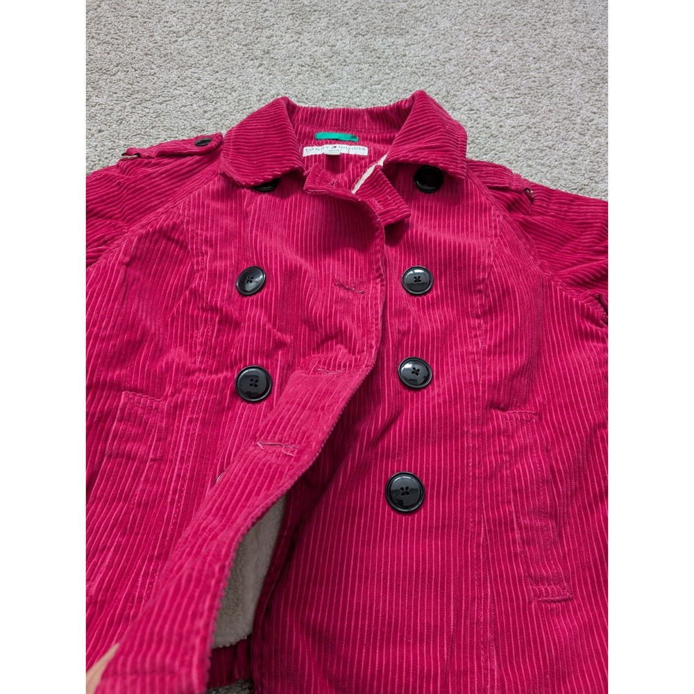 Tommy Hilfiger Pea Coat Women Petite S Corduroy Pink Faux Shearling Lining - Picture 4 of 13